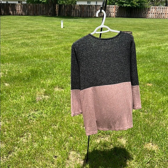 Market & Spruce Two-Tone Black & Mauve-Brown Knotted Top 3/4 Sleeved EUC LARGE - Picture 6 of 9